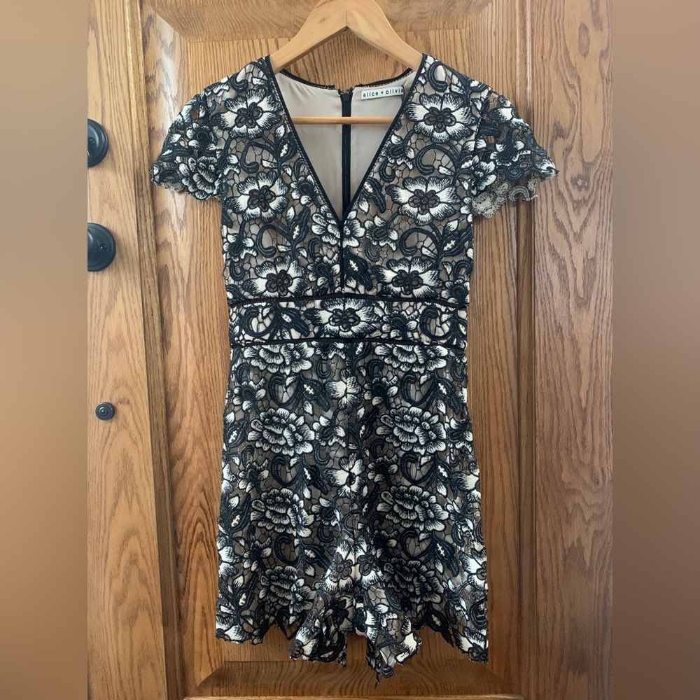 Alice + Olivia Tinsley Lace Romper With Tags